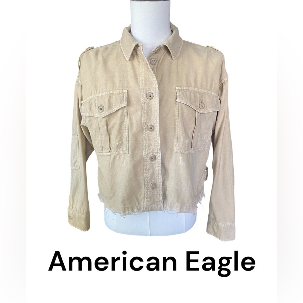 Womens American Eagle Long Sleeve Cargo Shacket, Size Medium